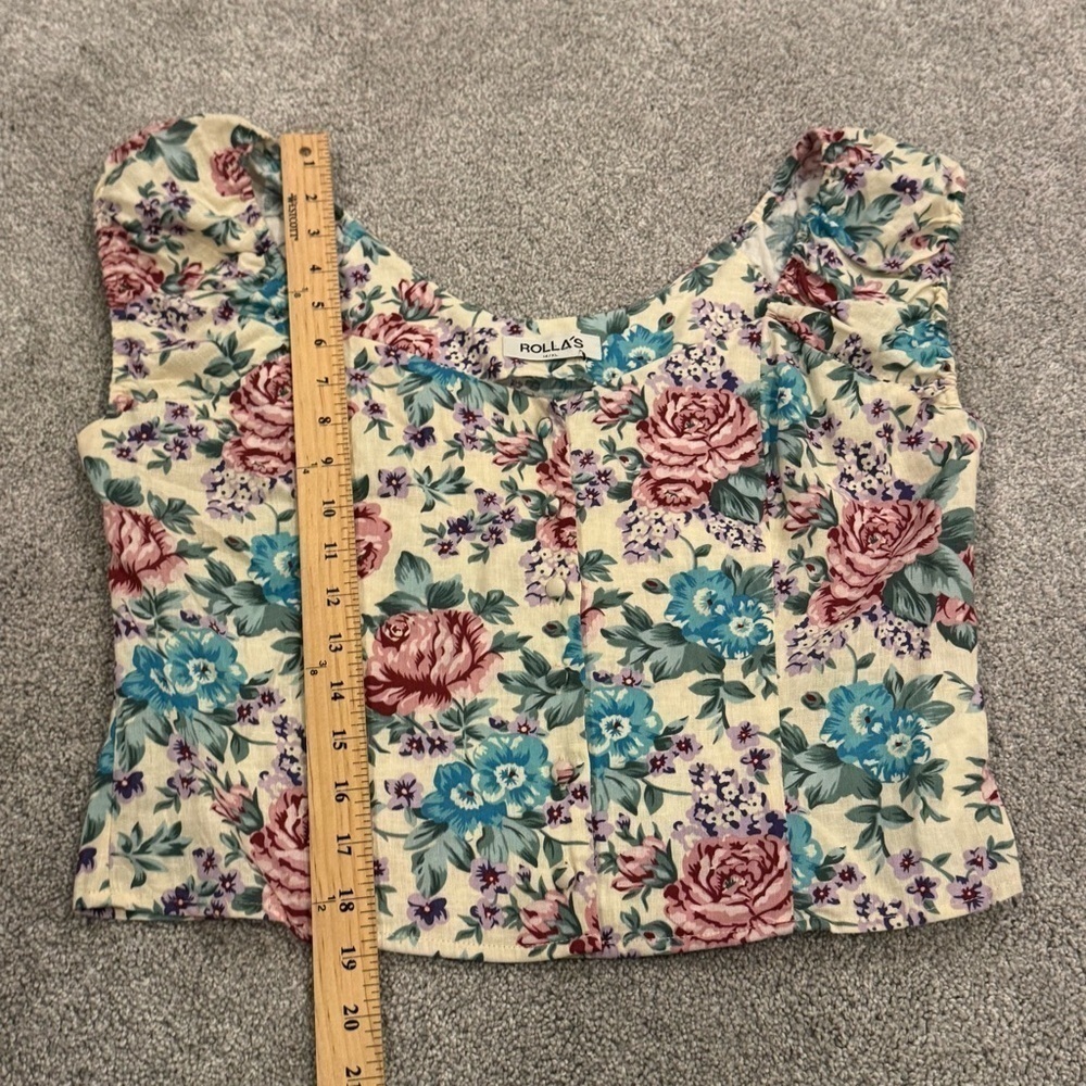 Rolla's Emmy Rosette Top Blouse Floral Print Square Neck Crop Size XL NWOT - Picture 6 of 9